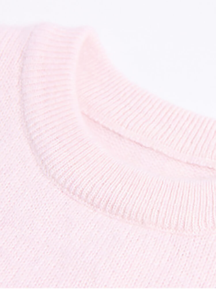 Girls Pink Gradient Colorblock Bunny Embroidered Cashmere Vest